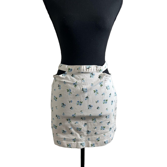 We Wore What Dresses & Skirts - We Wore What White Skirt with Blue Flowers and Cut-out Detail, Size S